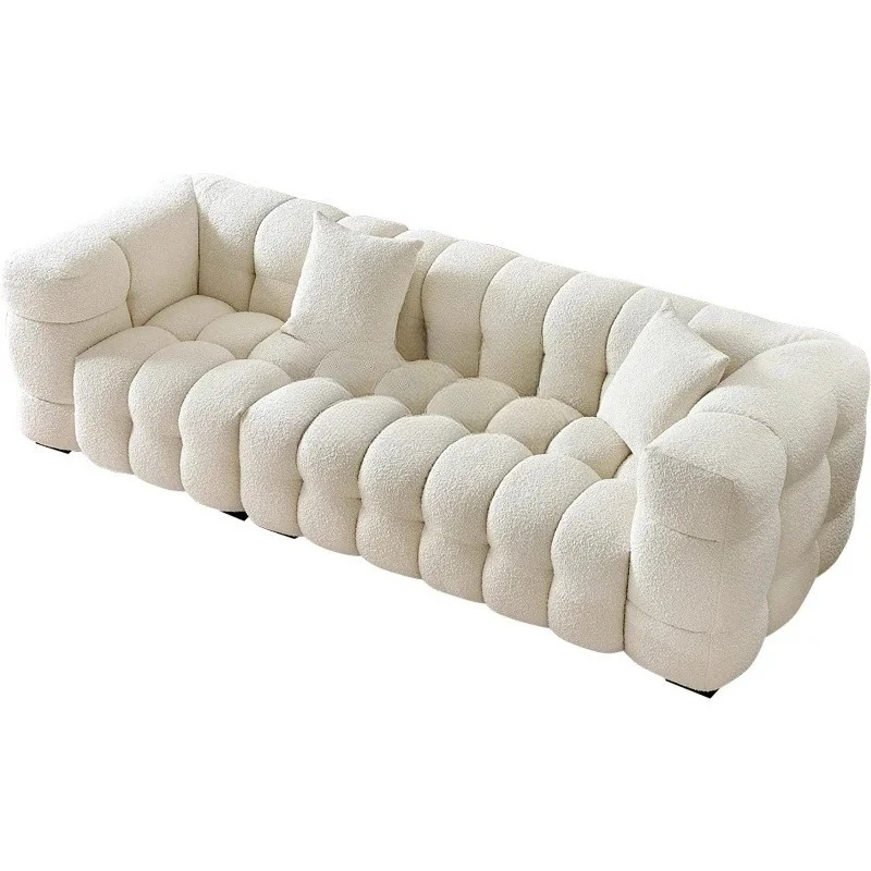 

French cream style designer Nordic retro small apartment living room three-person fabric sofa