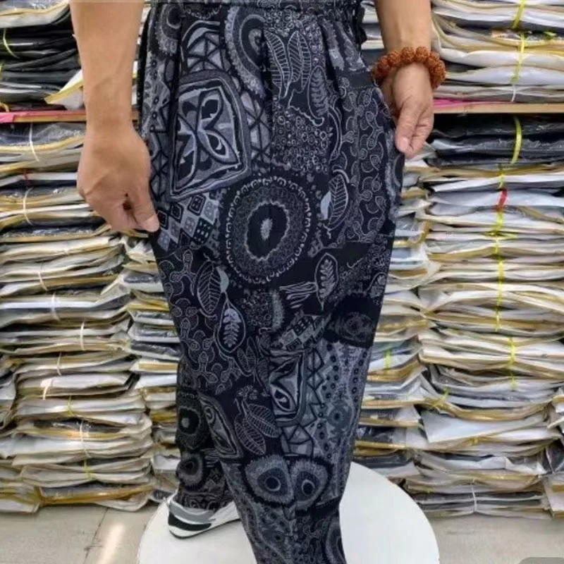 Elegant Fashion Harajuku Slim Fit Male Clothes Loose Sport All Match Casual Pants Printed Pockets Thin Style Wide Leg Trousers