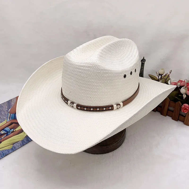 

Hard-shell Five-point Straw Hand-woven Western Panama Cowboy Hat Knight Hat Beach Sun Hat Sunshade Hat
