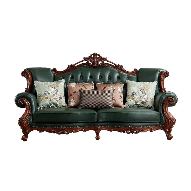 

Furniture American solid wood sofa high-end villa living room large apartment European leather sofa combination N303