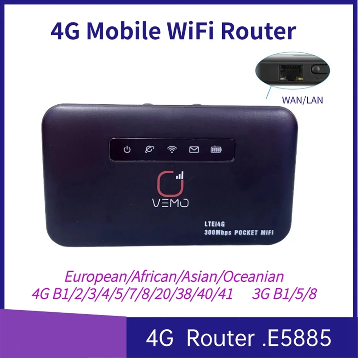 E5885 Pocket WiFi Router 4G Mini Router with Sim Card RJ45 Lan Port Modem 4G LTE Router with Sim Card for Home 2600MAh