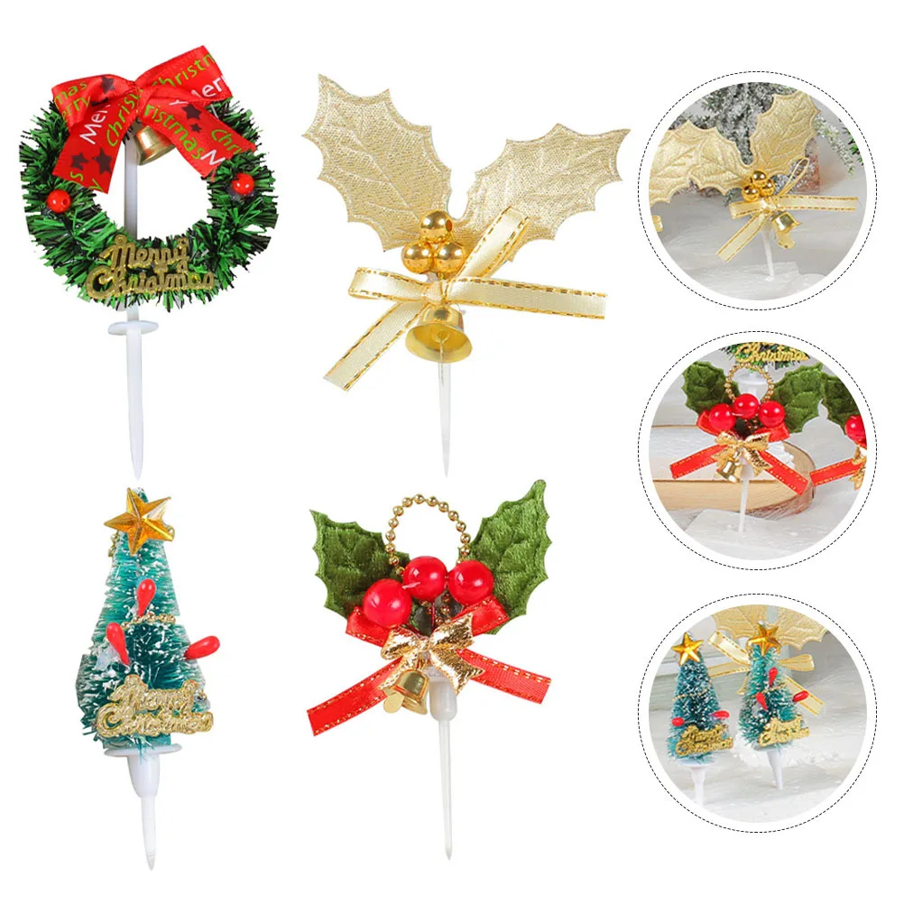 

4 Pcs Cupcake Toppers Christmas Embellishments Christams Holiday Decorations Xmas Picks