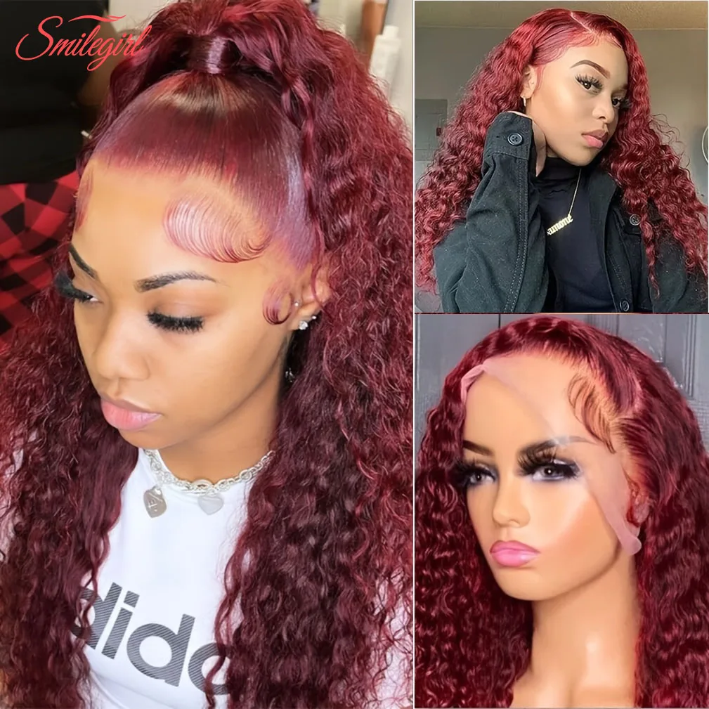 

13x4 HD Lace Frontal Wigs Human Hair Pre Plucked Deep Curly 99J Burgundy Deep Wave Lace Front Wigs Human Hair For Black Women