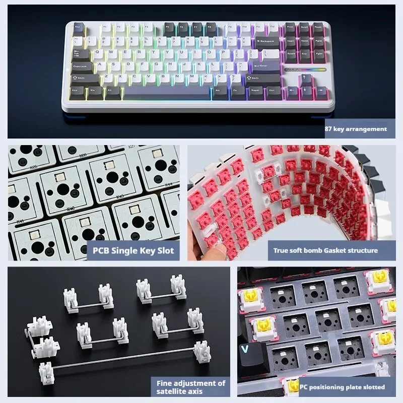 Imagem -03 - Tri-mode Teclado Mecânico do Jogo Bluetooth Estrutura de Junta Pbt Keycap Hot Pluggable Rgb Light 2.4g Novo Aula-f87