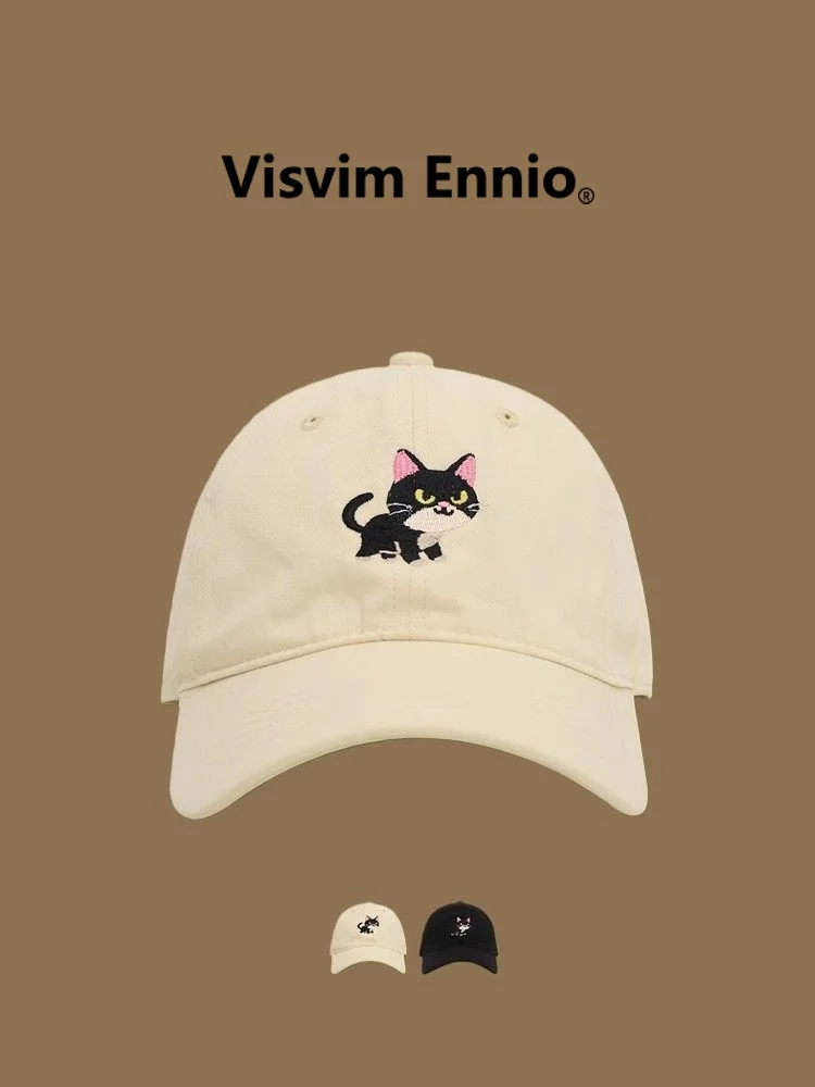 visvim-ennio-collaborative-cute-black-soft-top-duckbill-cap-korean-style-women's-hat-fashionable-spring-accessory