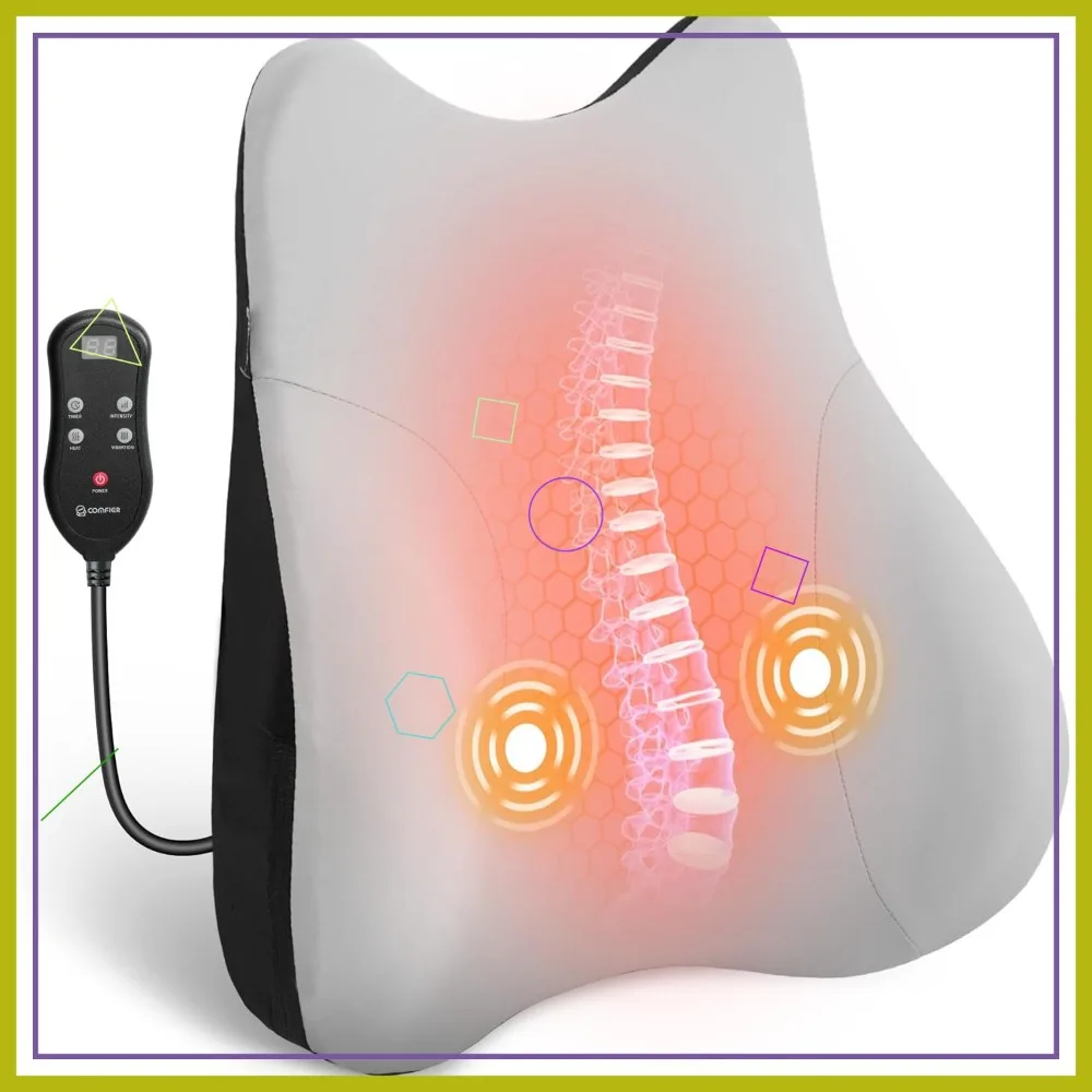 

Heated Lumbar Support Pillow with 3 Vibration Modes & Timer, Ergonomic Back Cushion for Office Chair, Car, Gaming Chair