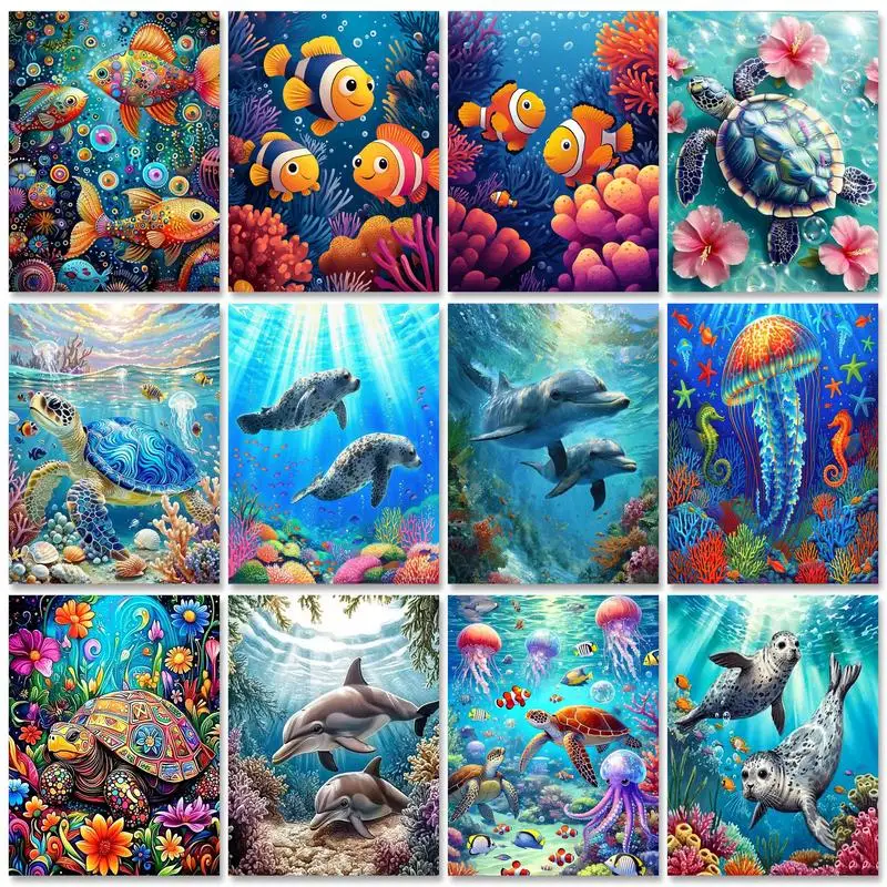 GATYZTORY Pintura por Números de Tortuga Marina, Manualidades, Suministros de Arte, Pintura Acrílica de Animales sobre Lienzo, Dibujo por Números