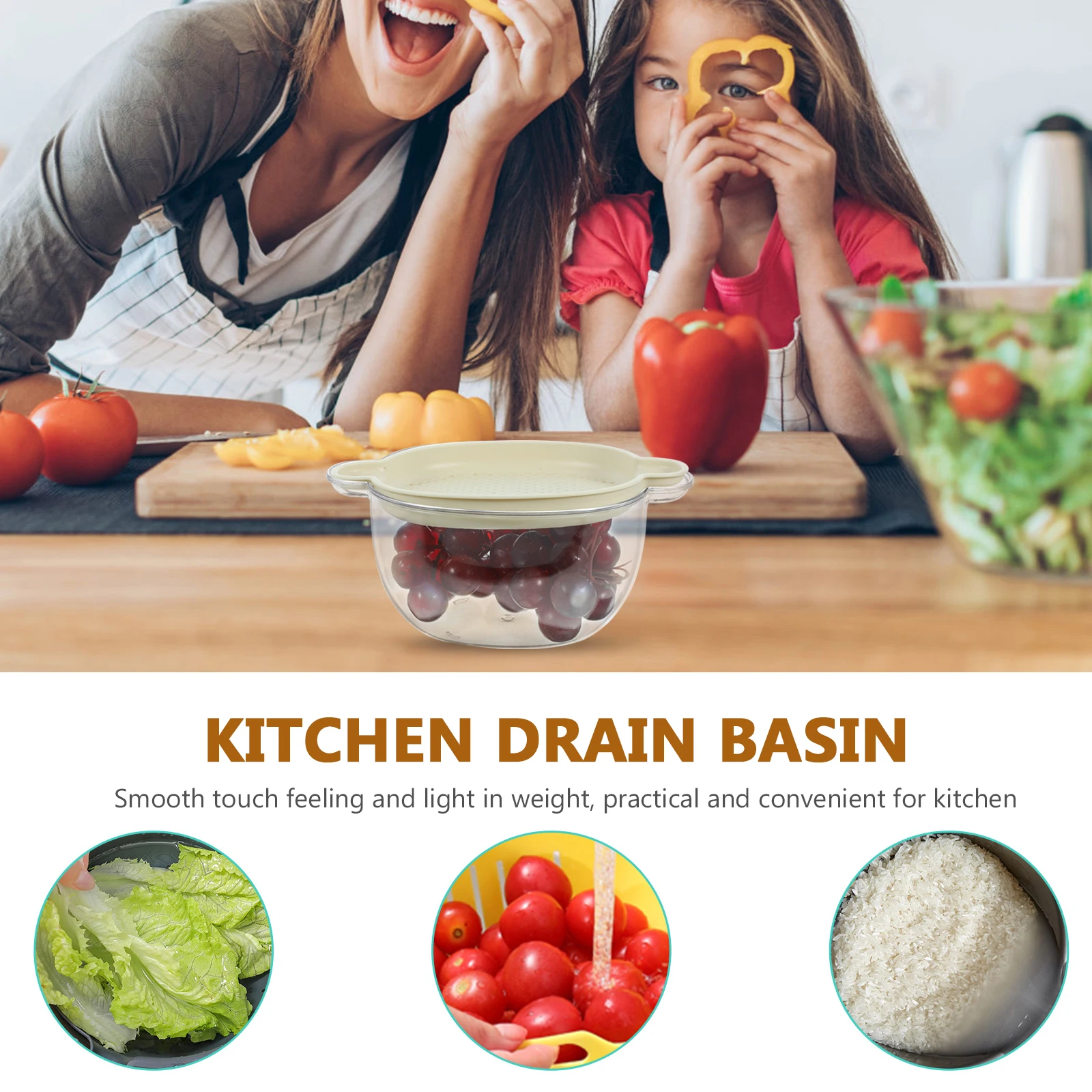 

Fruit Dual Layer Draining Basket Double Drainage Vegetable Washing Soaking Food Dual-layer Filter Plastic Kitchen Basin and