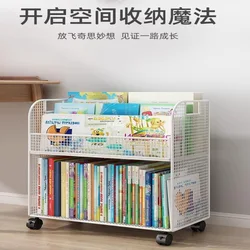 Bookcase Mobile Bookshelf Children's Picture Book Rack with Wheel Table Drop Down Storage Rack Storage for Baby Books Bookshelf