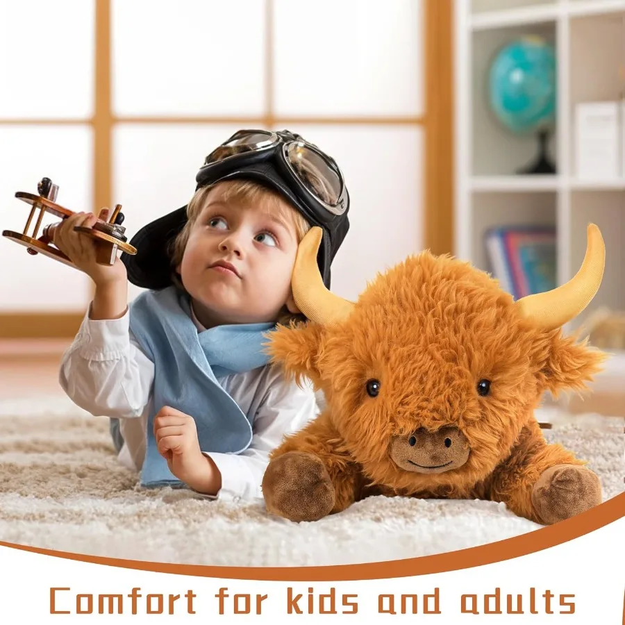 5lbs highland vaca ponderada animal de pelúcia 22in gigante brinquedo de pelúcia para adultos adorável gado plushie travesseiro decoração em marrom com ca