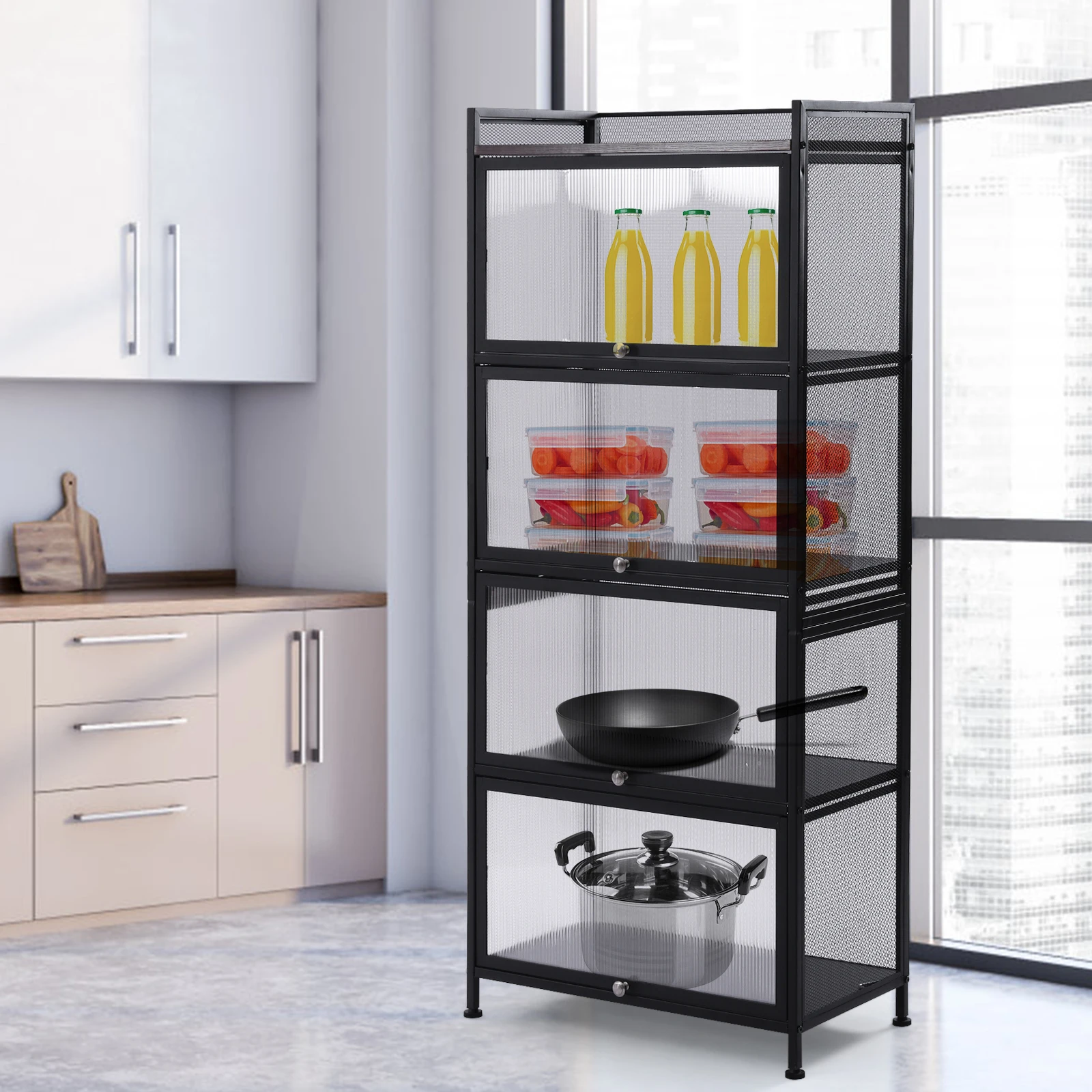 4 Layer Flip Door Storage Shelf Storage Cabinet Kitchen Buffet Pantr0y/Storage Cabinet/Pantries 60*32*141.5cm