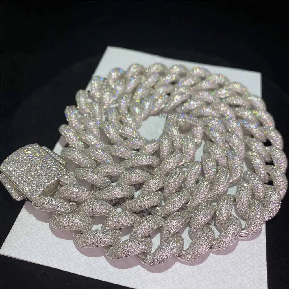 Luxury Pass Diamond Test15mm 18mm 20mm Heavy Miami Moissanite Cuban Link Chain Spring Clasp Hip Hop Cuban Necklace Vvs Diamond C