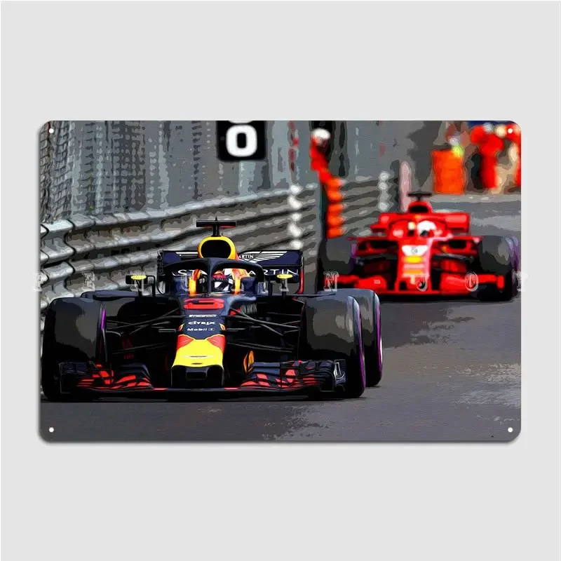 Ricciardo Fighting Vettel Placa de Metal cartel placa de pared cine garaje cocina cartel de estaño Vintage