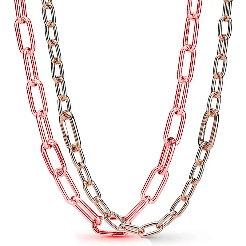 

Original 925 Sterling Silver Necklace Rose Gold Me Styling Small Link Chain Necklace For Women Europe Bead Charm DIY Jewelry
