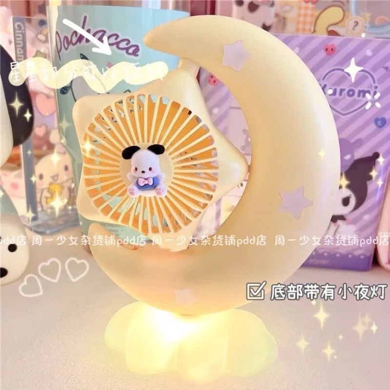 Sanrio Kuromi My melody Pochacco fan anime cartoon desktop adjustable fan summer moon night light USB charging decorative fan