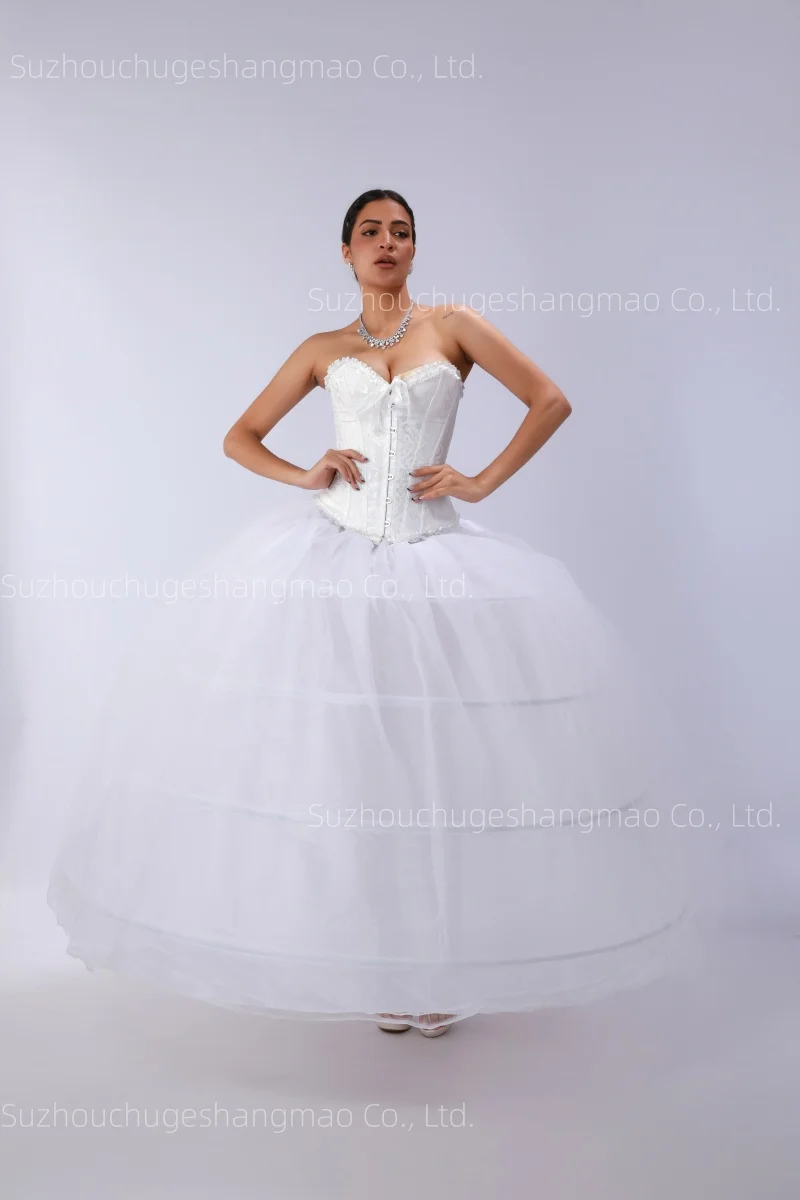 

Лидер продаж 2023 года, 4 обруча, большая белая/черная нижняя юбка, супер пушистая кринолиновая нижняя юбка для свадебного платья, свадебное платье на складе