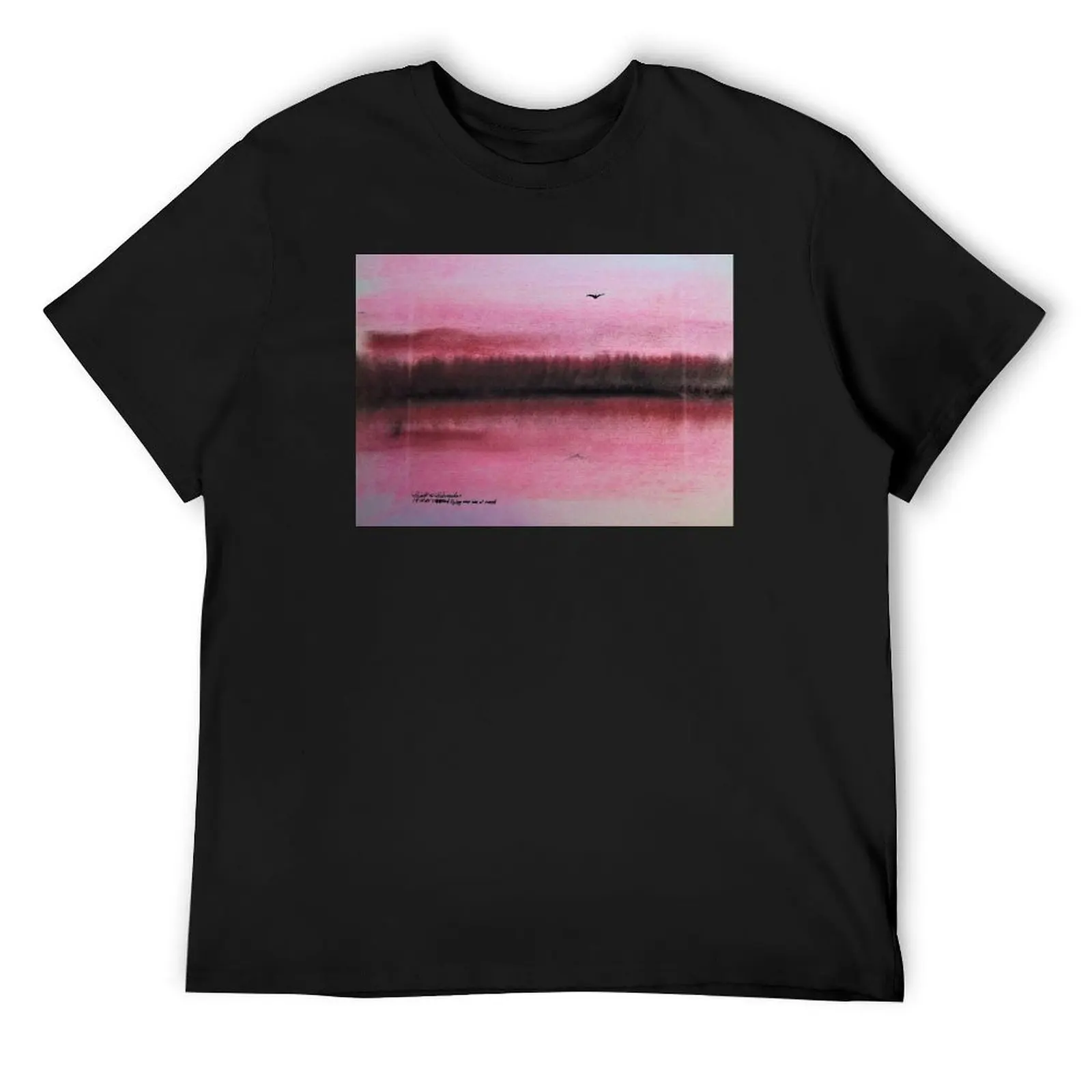 Bird Flying Over Lake at Sunset T-Shirt custom t shirt anime clothes plain white t shirts men