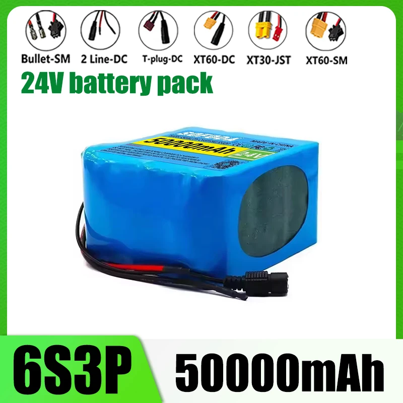 24V 50Ah 18650 rechargeable lithium-ion battery, 6S3P battery pack, with BMS protection board+25.2V charger