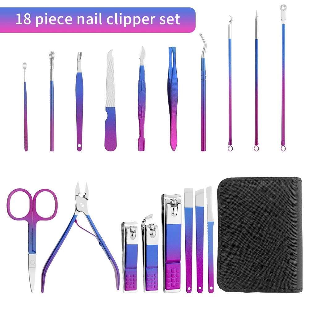 Kit de pédicure professionnel en acier inoxydable, ensemble de manucure, nickel é, ciseaux à ongles, kit de toilettage avec étui de voyage