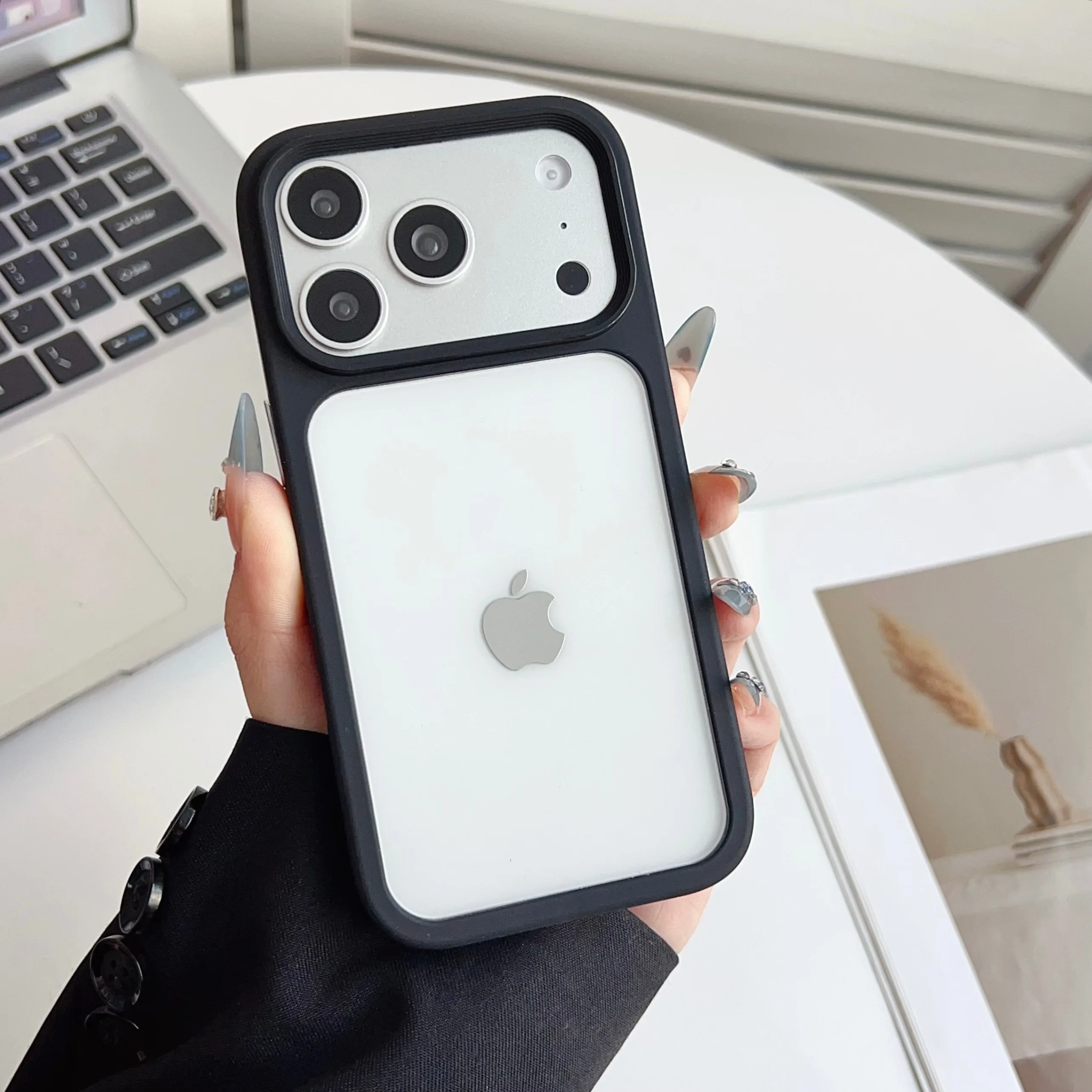 Capa de Telefone com Painel Traseiro Transparente em PC para iPhone 11 12 13 14 15 16 17 Pro Max, Capa de Telefone com Estrutura Macia em TPU para iPhone 16 17 Pro Max