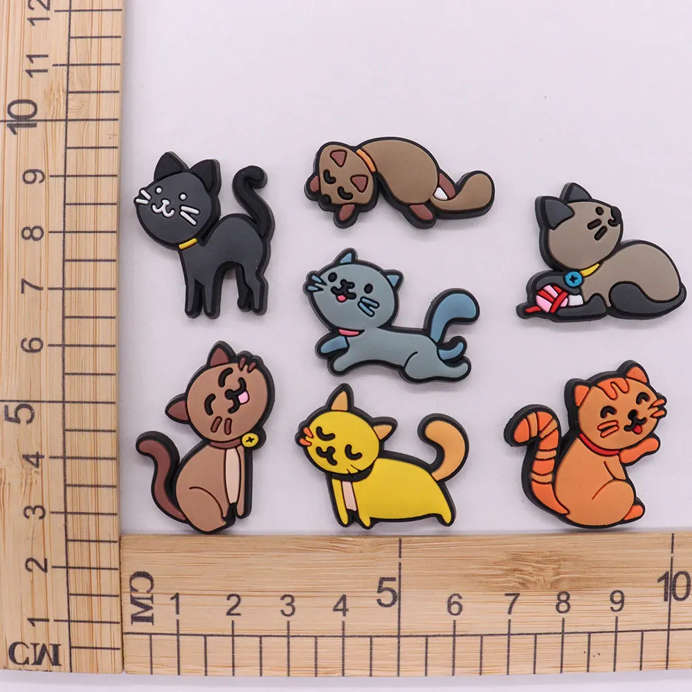 Hot Sale 1pcs PVC Cute Cartoon Shoe Charms Kawaii Cat Sandals Decoration Hole Slipper Ornaments Accessories Kid Party Xmas Gift