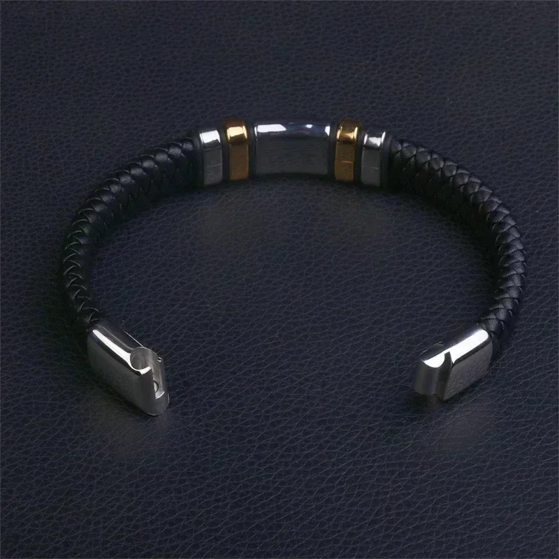 High Quality Hand Braided Leather Stainless Steel Magnetic Buckle Bracelet Men\\\'s Charm Fashion Casual Jewelry Gift