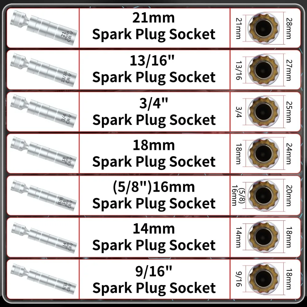 Magnetic Universal Spark Plug Socket Wrench 14/16/18/21mm Install Replace Car Repair Kit Spark Plug Removal For Car Repair