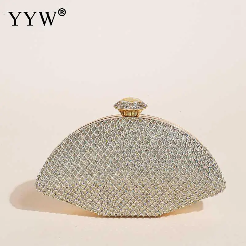 Shell Rhinestones Evening Bags Mini Clutch Black Silver Wedding Party Handbags Female Luxury Purse Wallets Dress Shoulder Bag