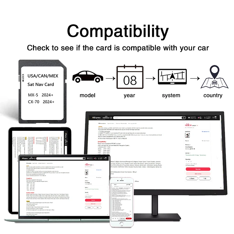North America รถ GPS Connect1 ระบบนําทาง SD การ์ดสําหรับ MAZDA CX70 MX5 Update 2024 ถนน USA/แคนาดา/เม็กซิโก 16GB