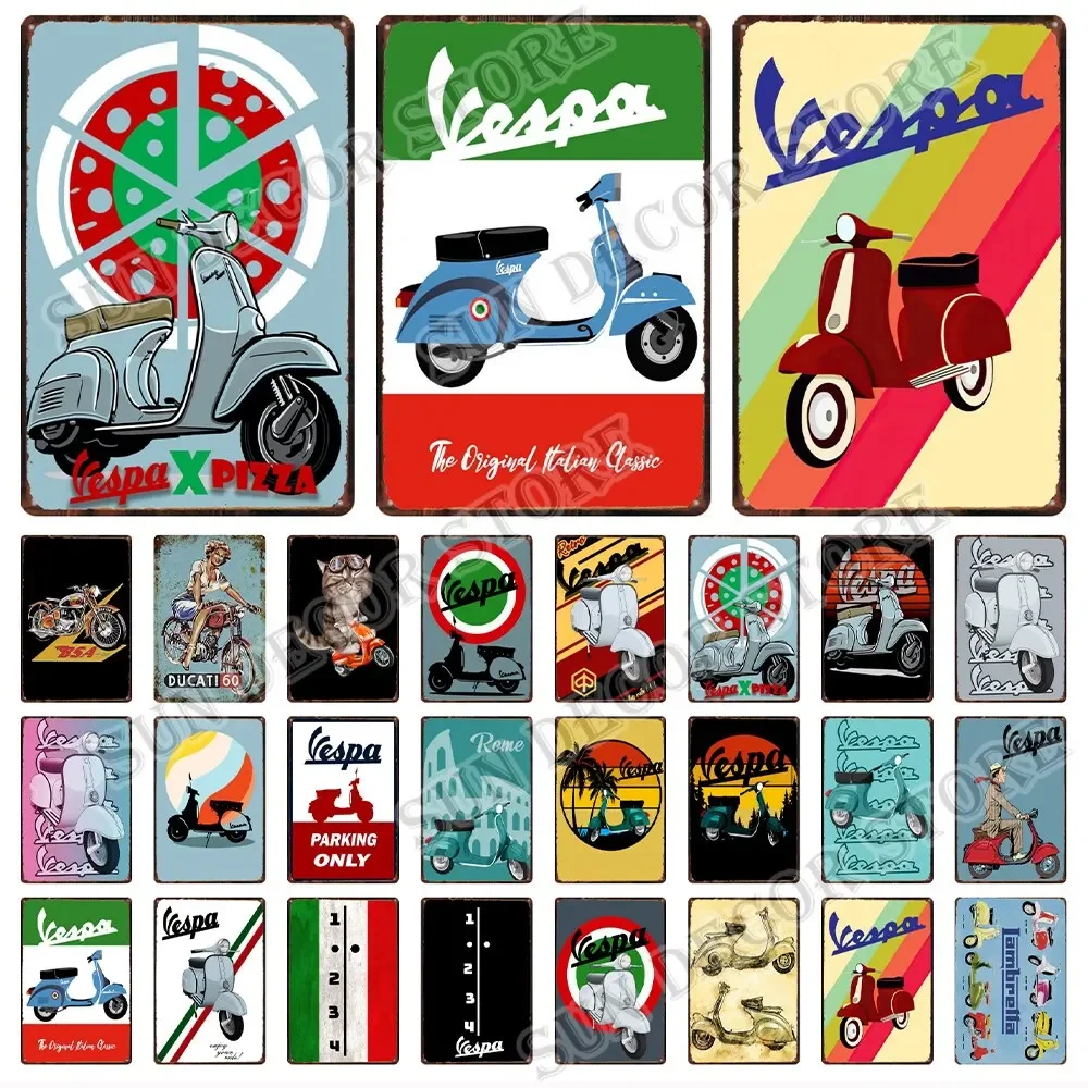 Vintage Vespa Parking Only Metal Tin Sign  Funny Wall Art for Cafe Garage Motorcycle Enthusiasts Home Club Decor A