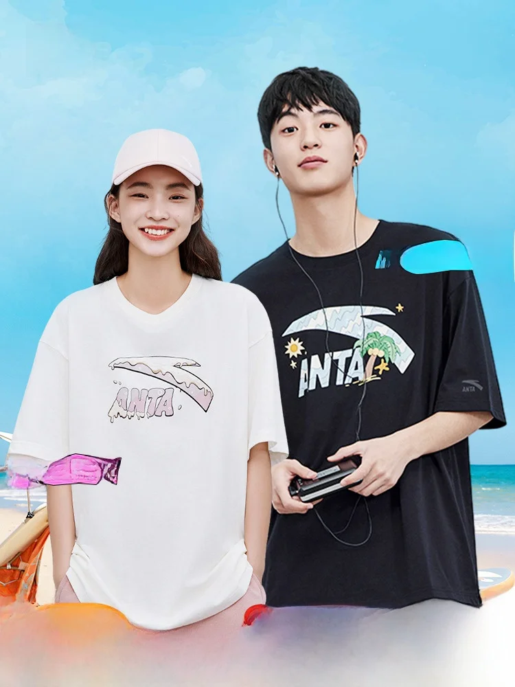 

Large Logo Printed ort Sve T-irt ex Loose Fit Casual Versatile Sportswear Top Breathable Cotton Polyester Blend