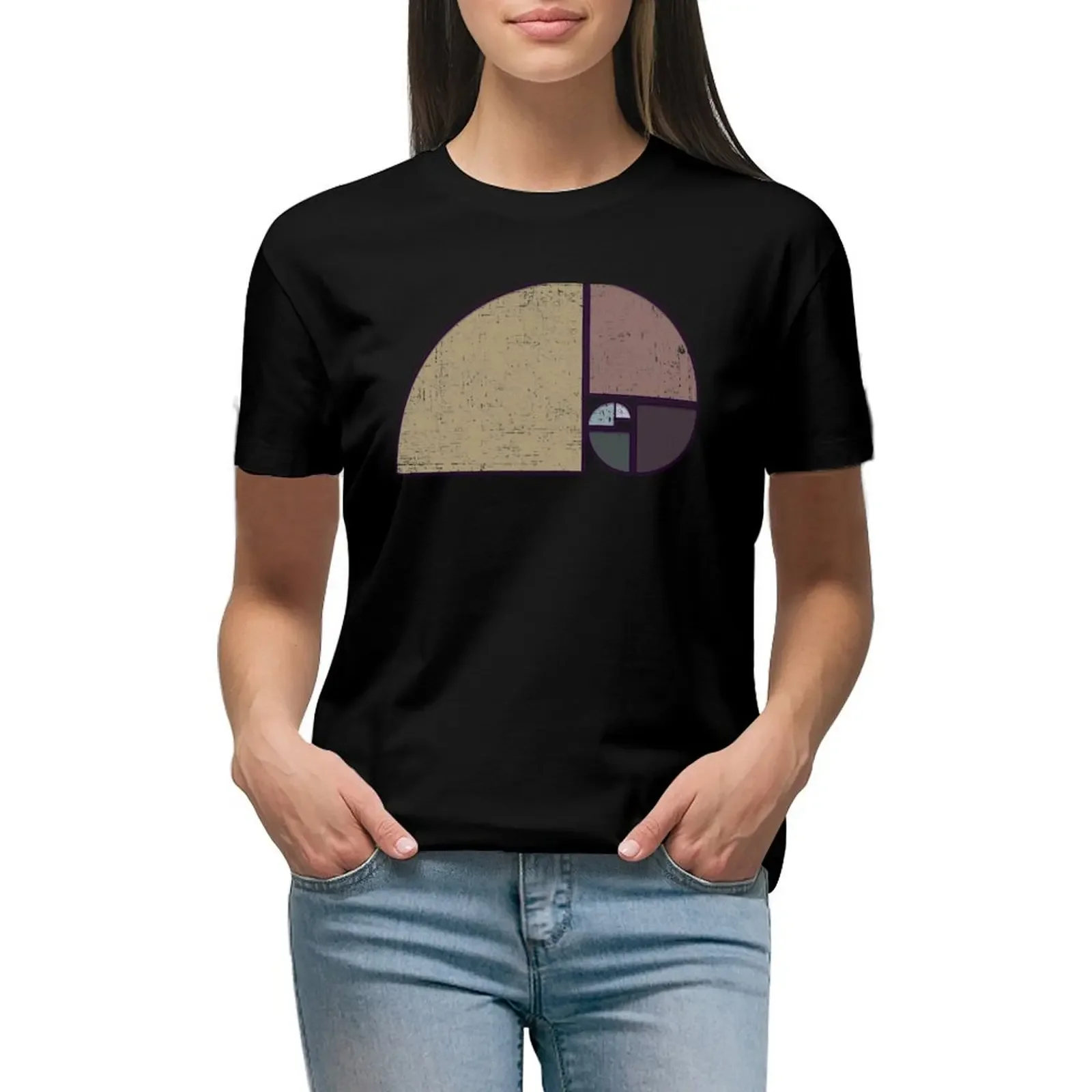 

Fibonacci - The Golden Spiral in Geometry with Earth tones T-Shirt Female clothing summer tops funnys Woman T-shirts