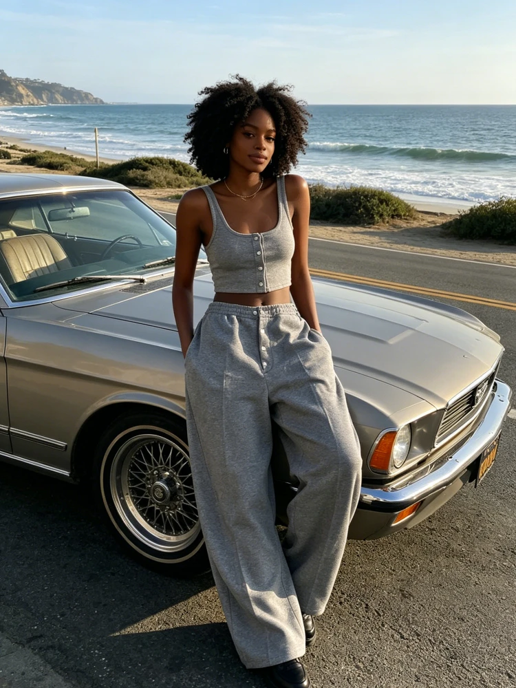 Designer Cotton Buttons Elastic Waist Wide Leg Plaid SweatPants Trousers for Women Men Streetwear Winter Spring Trends Pants