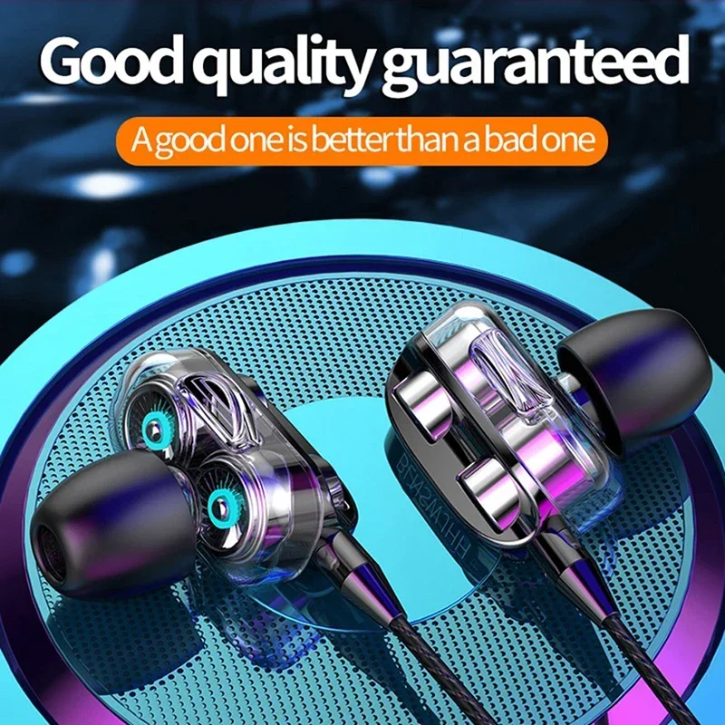 3.5mm Wired Headphones Noise Canceling In-Ear Sports Earphone Dual Driver Bass Stereo Gaming Headset HiFi Music Earbuds With Mic