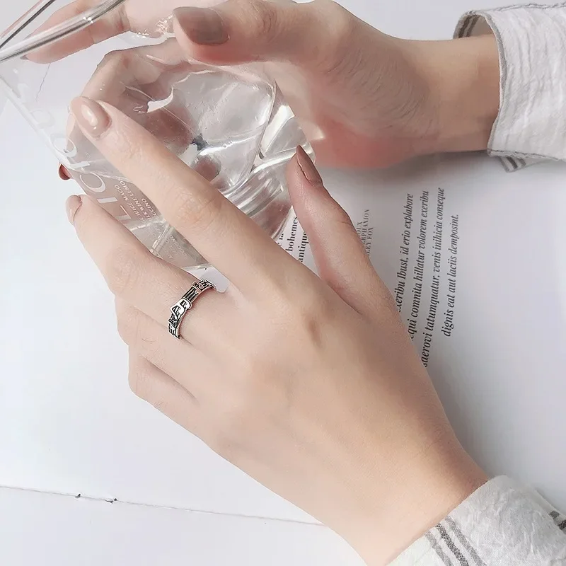 Vintage Thai Silver Note Five-line Music Score Ring for Women Girls Fashion Personality Party Accessories 2024 Trend New Jewelry