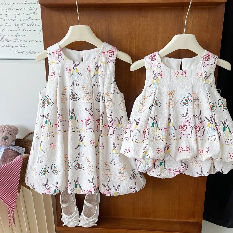 Girls Suits Summer Sleeveless Cartoon Vest Shirt+Shorts Fashion Korean Girls Dress Baby Girl Dress Kids Clothing Sets 2-7Yrs