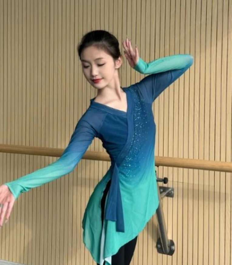 Classical Dance Gauze Practice Dress For Women Asymmetric T-shirt Top Exquisite Ethereal Performance Costume