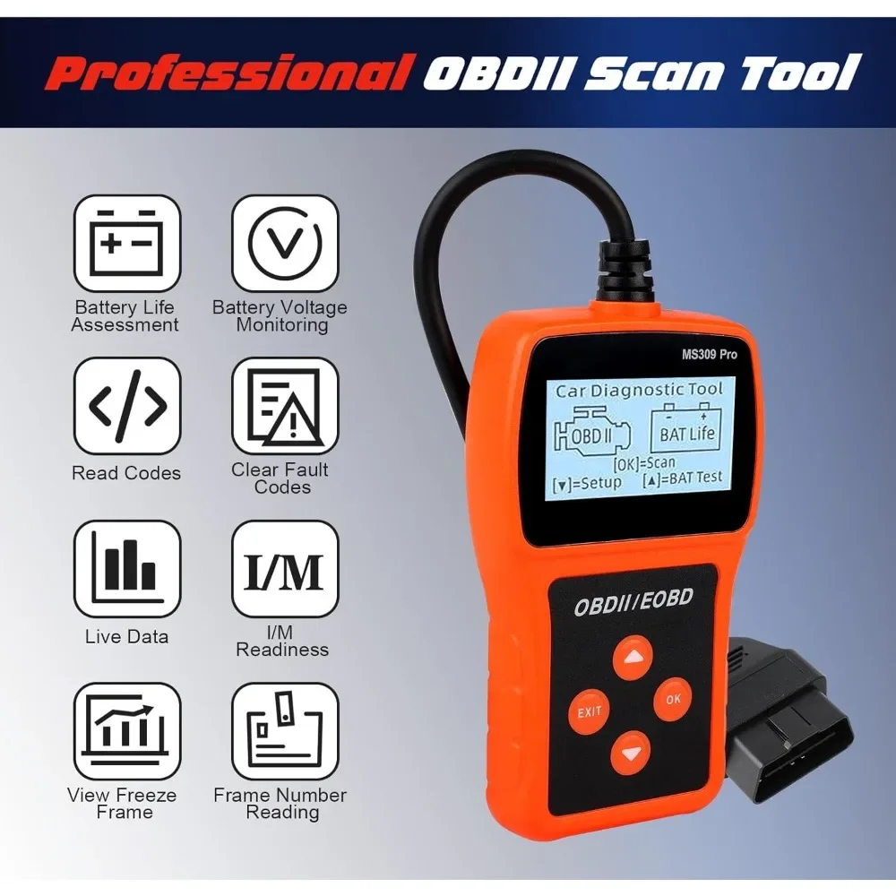 Automotive OBD2 Scanning Tool, Engine Light Fault Code Reader, 6 Languages, Battery Detection Voltage Detection and Monitoring