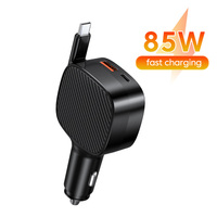 85W Fast Charge USB Type C Car Charger With Retractable USB C Cable QC 3.0 Super Charge Mobile Phone Charger For Iphone Samsung