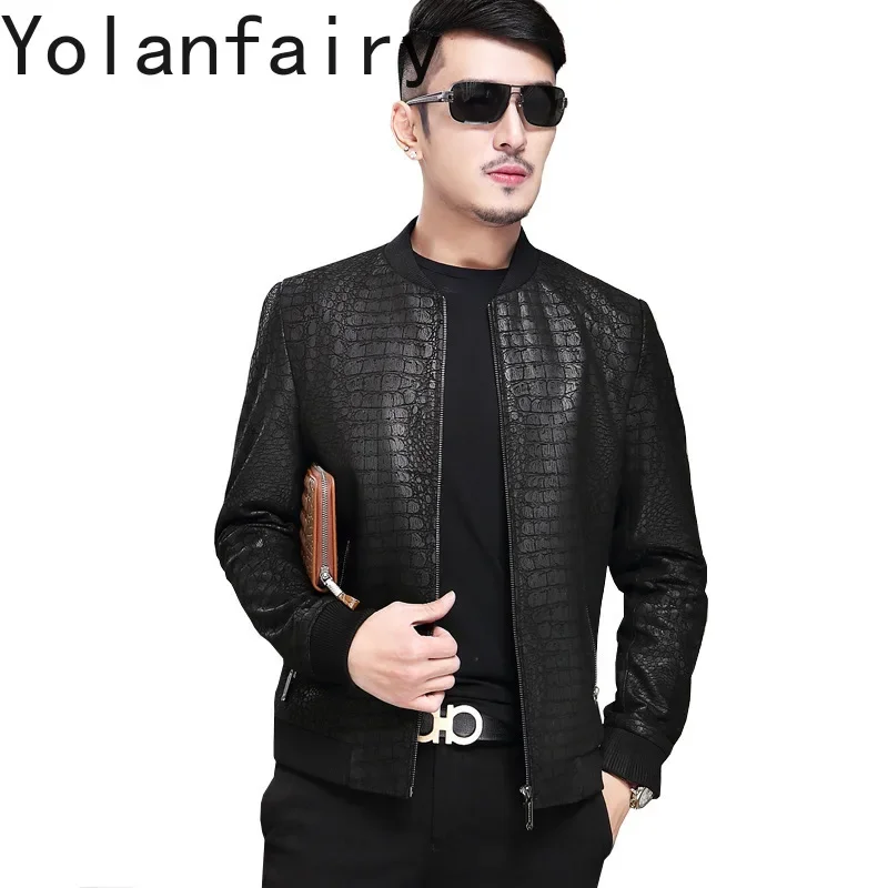 

YOLANFAIRY Leather Jackets for Men Genuine Sheepskin Men's Clothing Short Spring Thin Jacket Stand Collar Coats New Chaquetas