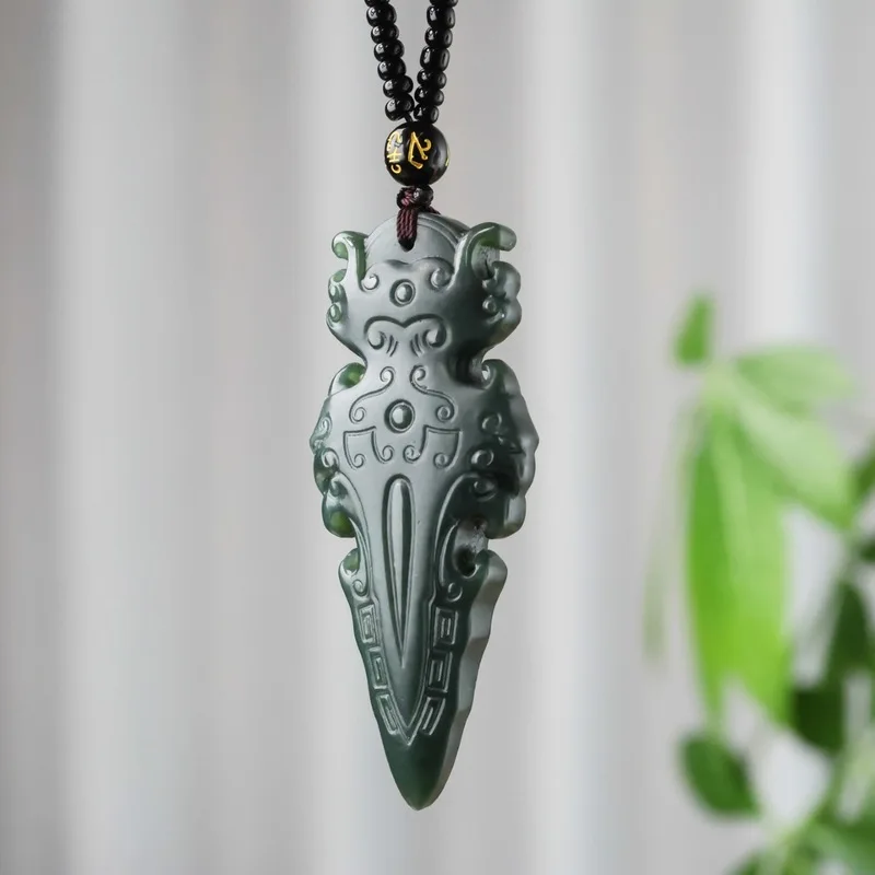 Hotan Fine Material Hollow Pendant Green Jade Dzi Bead Magical Demon-Binding Pestle