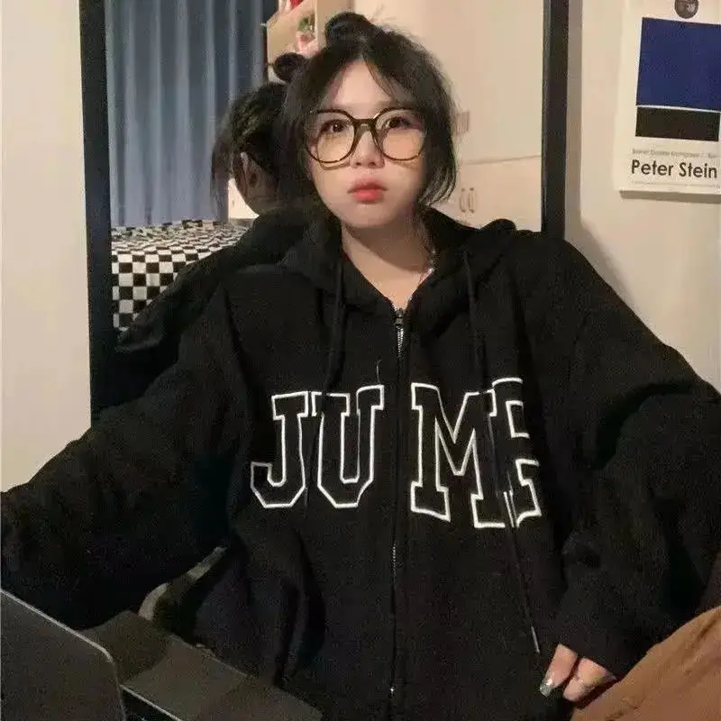 

Ретро тонкий кардиган на молнии с капюшоном, женская утепленная куртка в стиле хип-хоп с флисовой подкладкой, свободная толстовка с капюшоном для пар