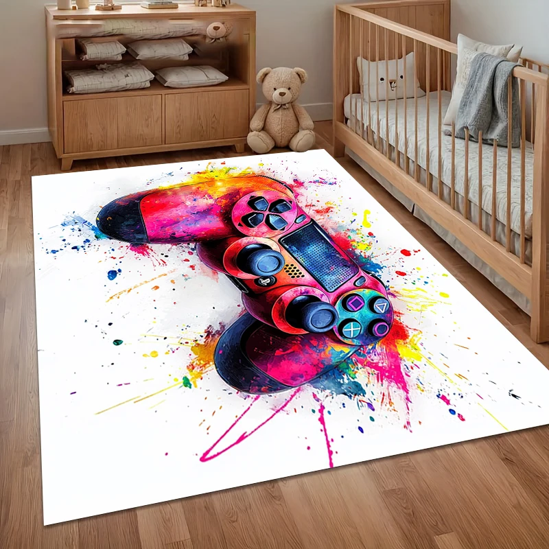 Game Controller Kids Room Rug E-sports Chair Carpet Non-Slip Carpets for Living Room Vibrant Splash Art Design Soft Floor Mat