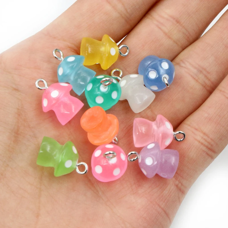 10PCS 15*11.5mm Mix Cartoon 3D Mushroom Charm For Women Girl Cute Children Gifts  Handmade Charms