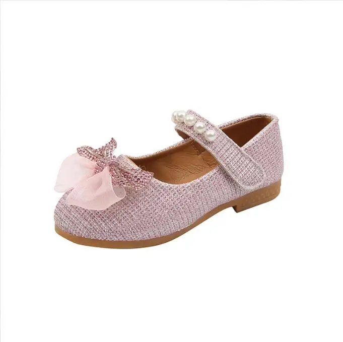 Autumn Spring New Girls Leather Shoes Princess Cute Bow Pearl Baby Girl Shoes Soft Bottom Kids Sneakers Toddler Shoes Large size