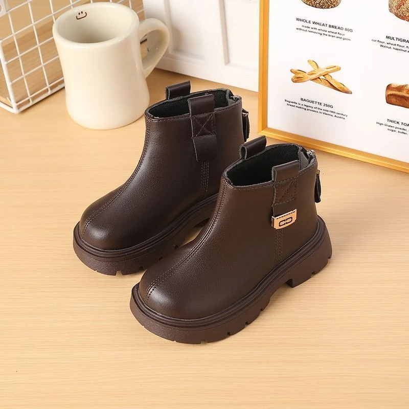 Kids Winter Boots 2025 Autumn New Short Boots for Girls Fashionable British Style Leather Baby Boots Warm Cozy Kids Footwear