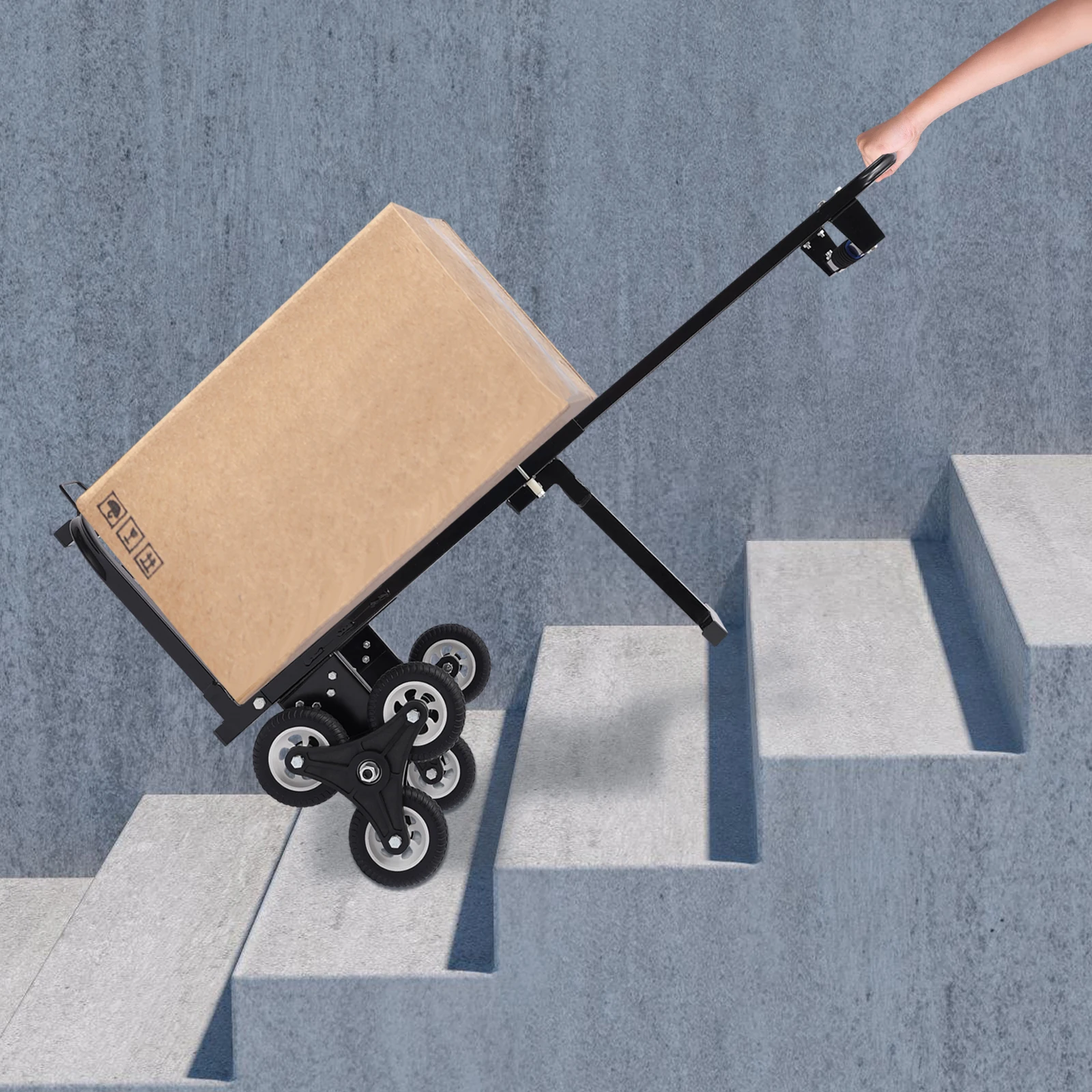 Sturdy Stair Climbing Cart, Adjustable Armrest, 6 Rear Wheels, Foldable Design for Efficient Moving