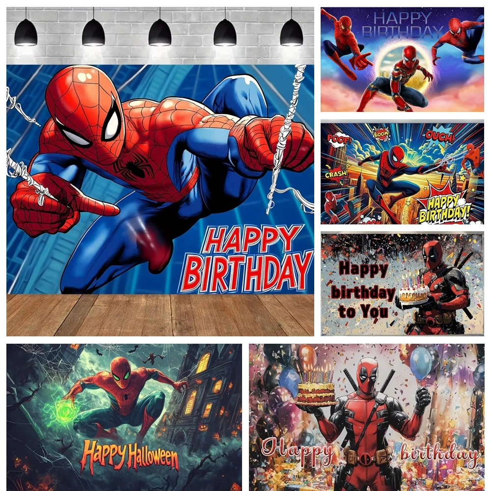 Marvel SpiderMan Fotokabinen-Hintergrund mit individuellem Namen, Stadtbild, Kindergeburtstag, Babyparty, Fotografie-Hintergrund, Dekoration