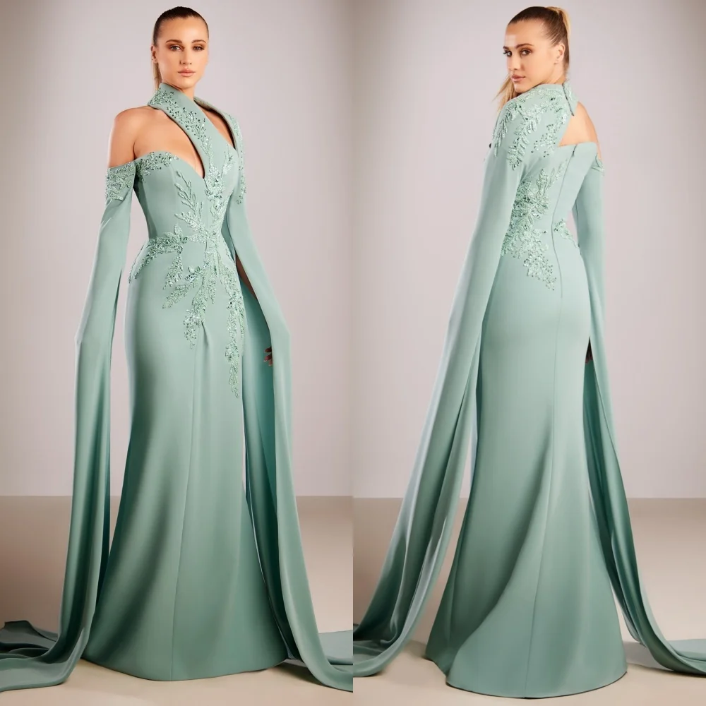 

Customized Chinese Style Jersey Sequined Pleat Trumpet Off-the-shoulder Long Dresses Bespoke Occasion Sexy