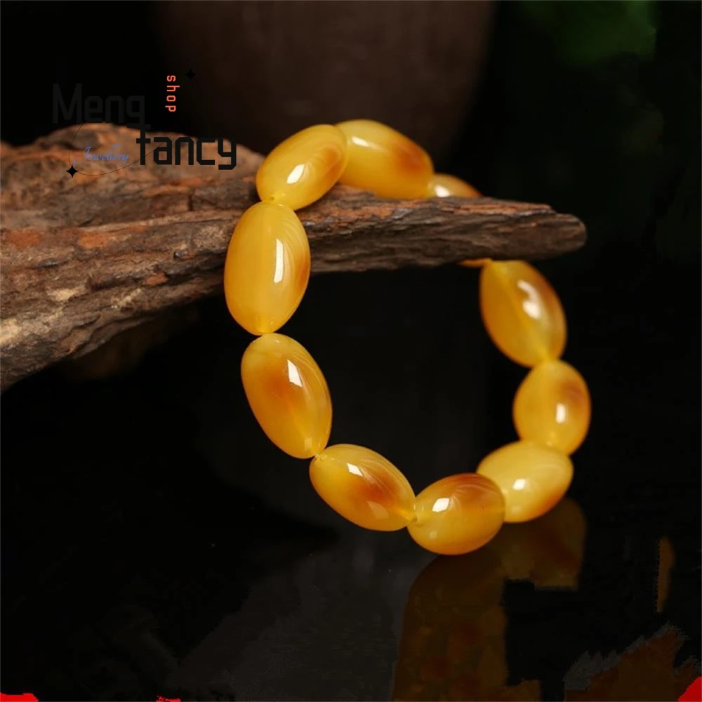 

Natural Amber Beeswax Hand Polished Full Nectar Chicken Oil Yellow Beaded Bracelet Exquisite Fashion Luxury Jewelry Holiday Gift